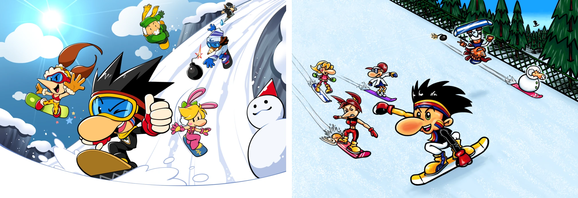 Snowboard Kids and Snowboard Kids 2 launcher artwork side by side.